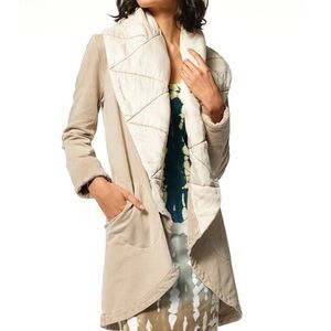 Women's On the Road Anthropology Beige and Cream misty quilted Cotten Coat